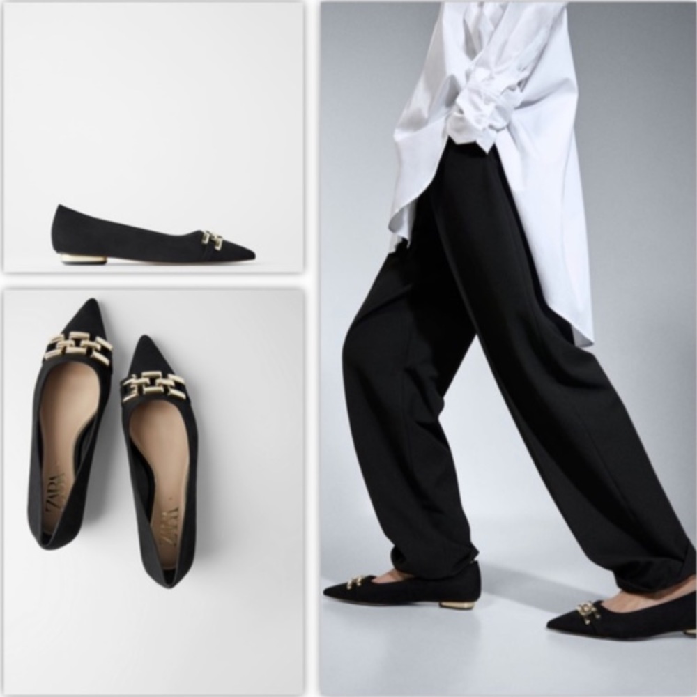 Zara Gold Metal Trim Ballet Flats